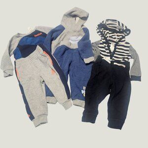 3-Pack Baby Boys Clothing Bundle Hoodies Pants & Onesie Set Outfits 12 Mos